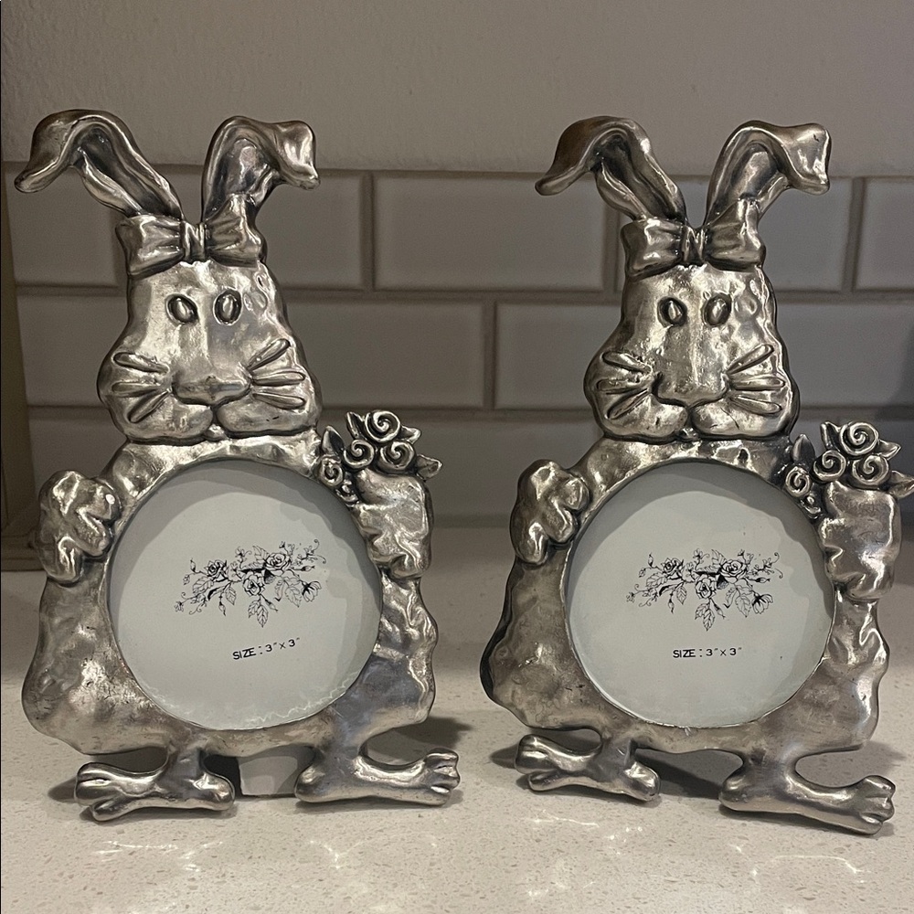 Silver Bunny Photo Frame Pair - Charming Easter Home Accent
